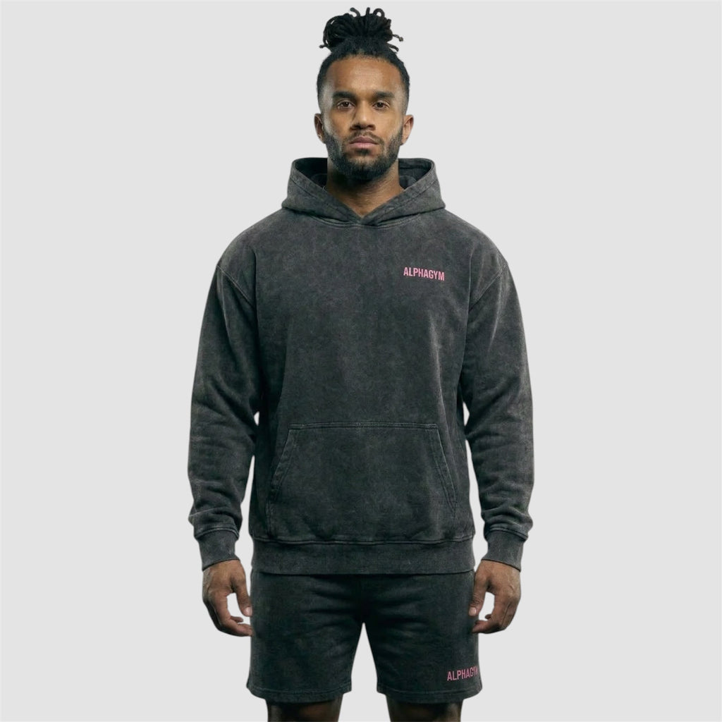 ALPHA GYM LIFTING CLUB  HOODIE GREY WASHED / PINK