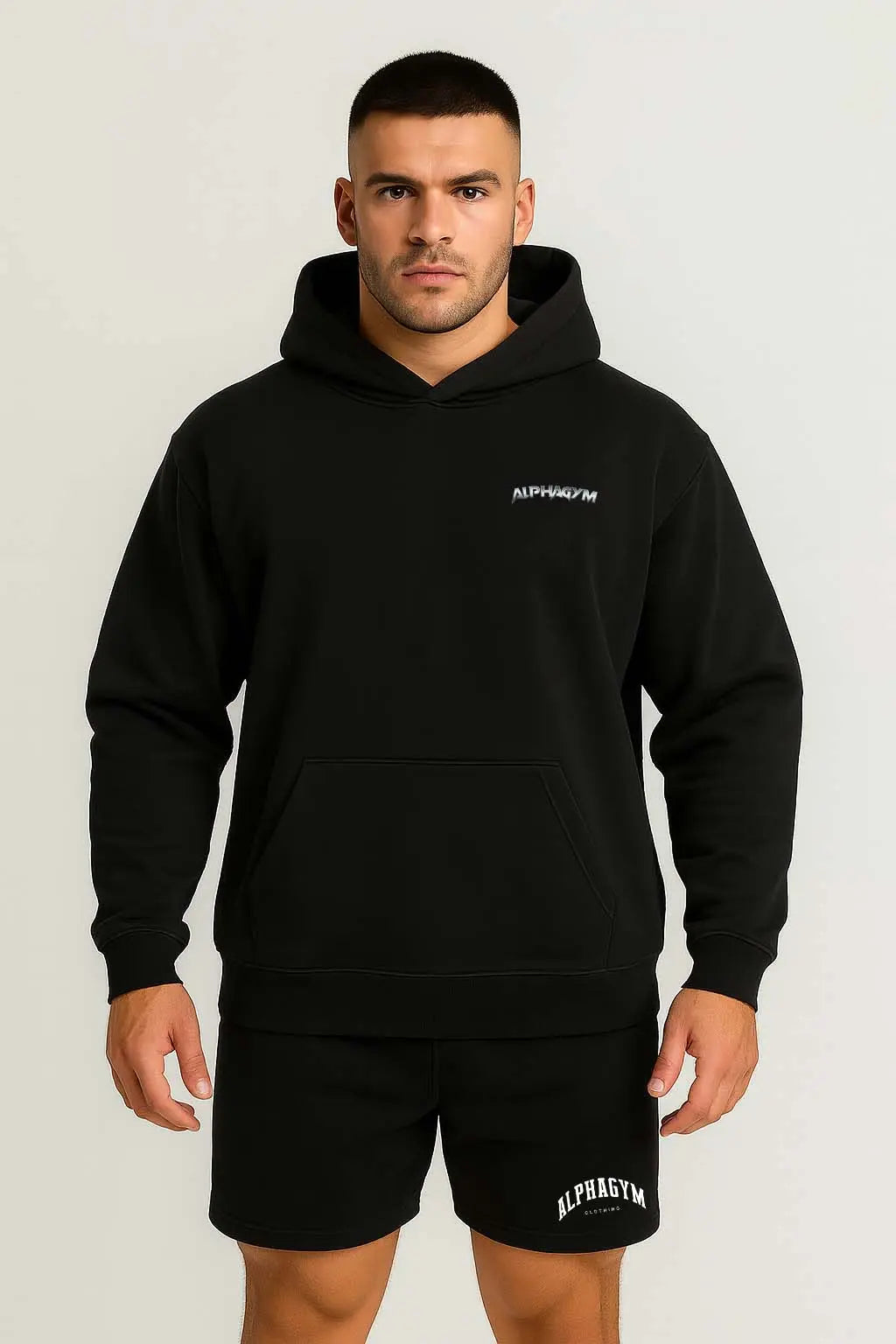 ALPHA GYM "INVICTUS" OVERSIZED FITNESS HOODIE BLACK