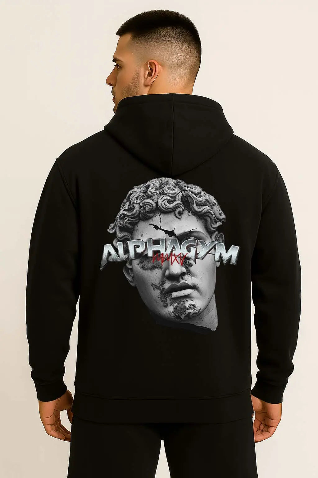 ALPHA GYM "INVICTUS" OVERSIZED FITNESS HOODIE BLACK