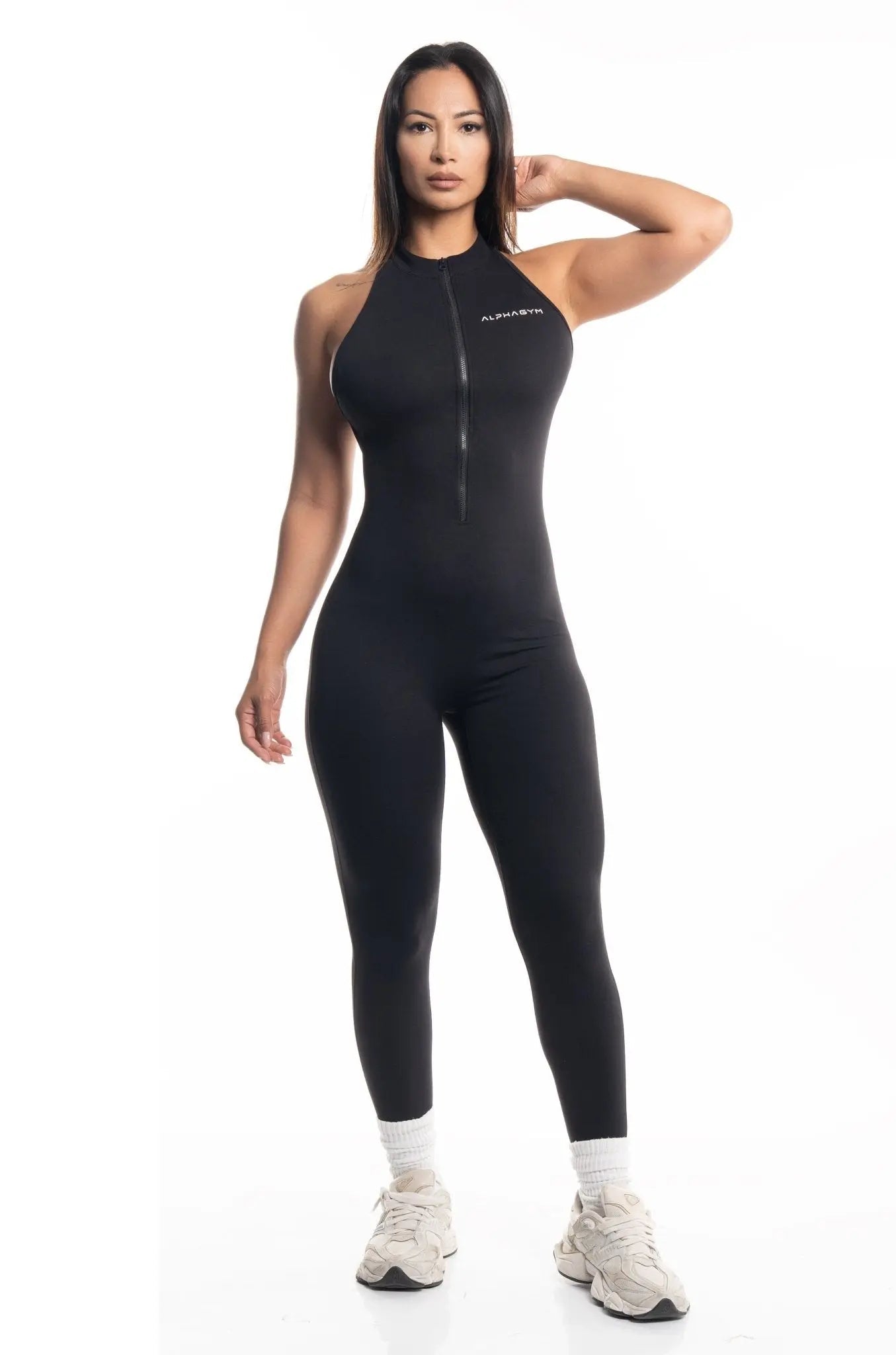''AUREA'' V-BACK SCRUNCH JUMPSUIT LONG BLACK